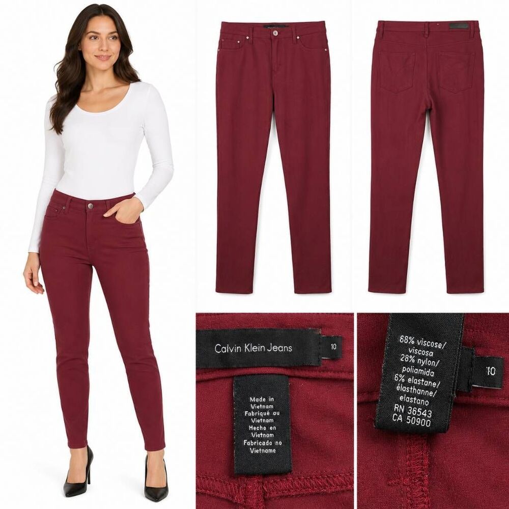 Calvin Klein Jeans Size 10 Burgundy Skinny Stretch Pants